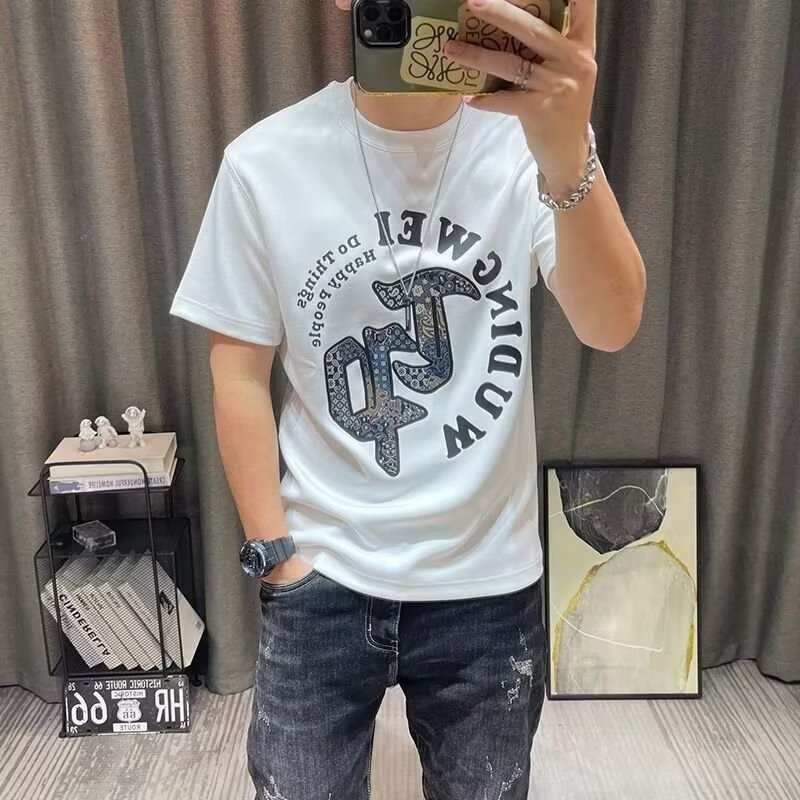 2025 NEW 2025 Summer European Station New Trendy Brand Men's Letter Print Round Neck T-Shirt Casual 