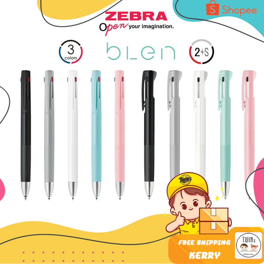 ปากกาลูกลื่น Zebra Blen 3in1 สามสีในแท่งเดียว และ 2S สองสีพร้อมดินสอกด ขนาดหัว 0.5 0.7 mm