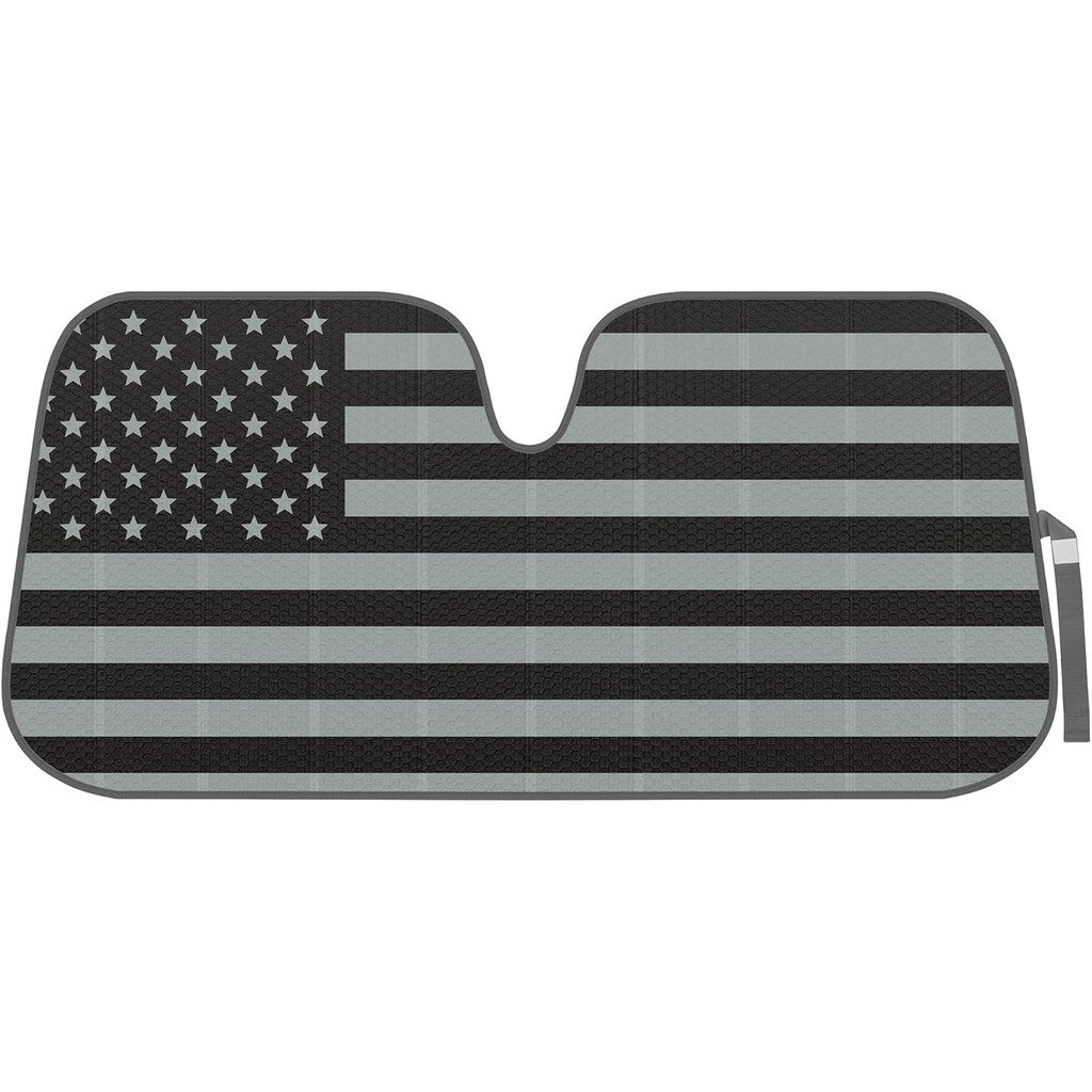 BDK USA 4th of July American Flag Black Curved Accordion Sun Visor สําหรับฝาครอบกระจกรถยนต์-รถบรรทุก