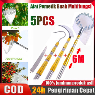 6m  5 in1 Buah Picker Set Orchard Berkebun Apple Peach Pohon Tinggi Alat Pemetik Buah