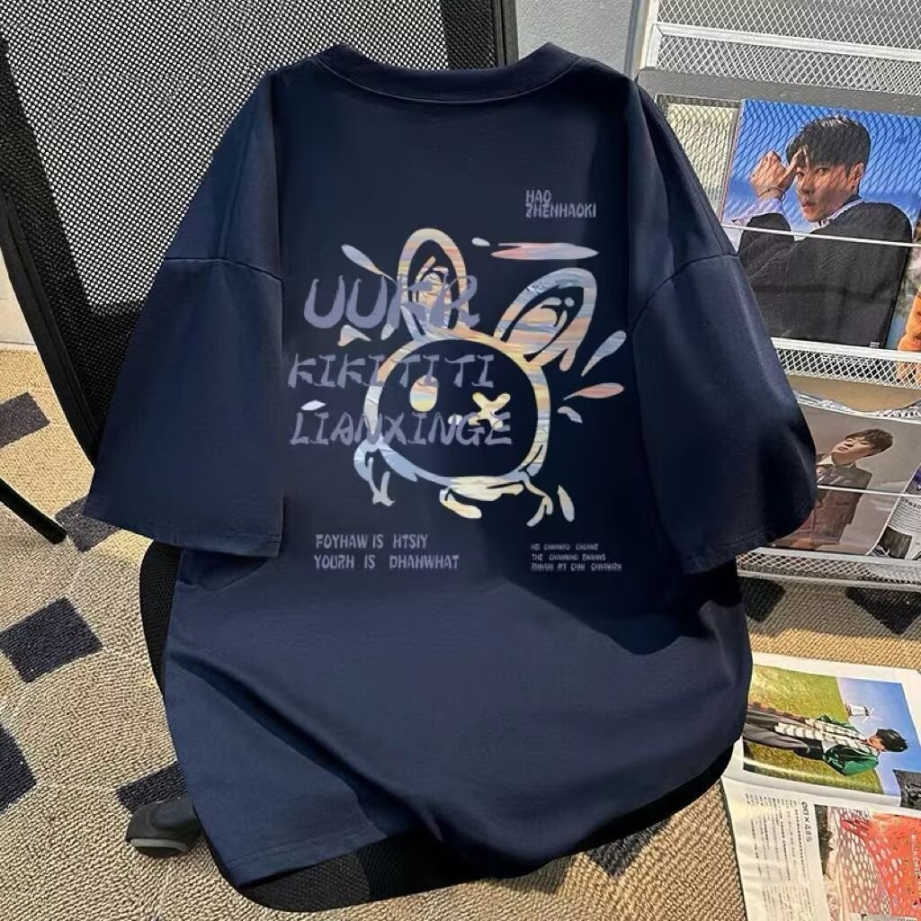 2025 NEW American Retro High Street Short Sleeve Round Neck Men's Summer Trendy Brand Heavyweight Ne