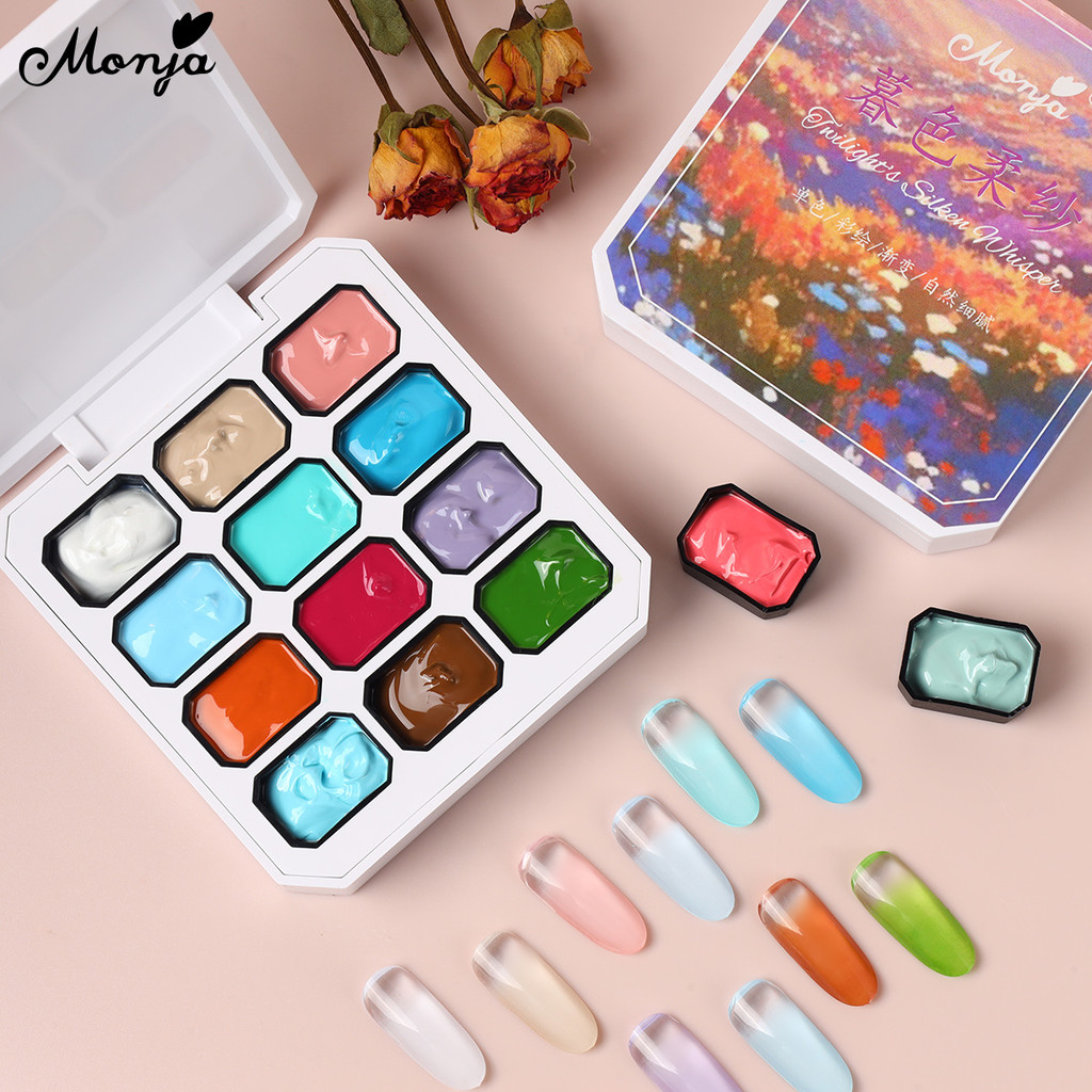Monja 12 กริด/กล่องเล็บ UV เจล Polish Pat ภาพวาดวาด No-wipe สี แห้งเร็วเปลี่ยน เล็บออกแบบเครื่องมือ – โปรปัง