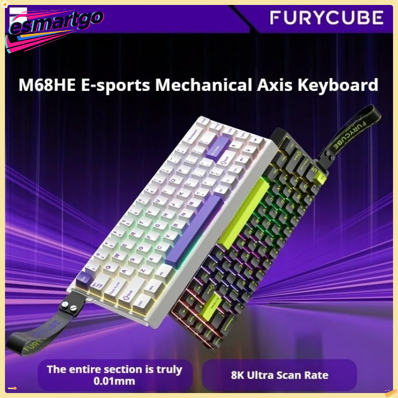 FURYCUBE M68HE คีย์บอร์ดแม่เหล็กแบบมีสายแบบพกพา Latency ต่ํา 0.01 มม. 8Khz อัตราการสํารวจที่กําหนดเอ