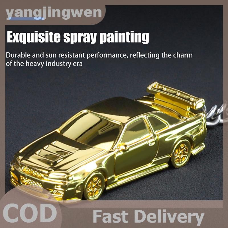 YANGWEN 1:64 Scale GTR-R34 RS7 รถของเล่นรถโลหะ Diecast พวงกุญแจภาพวาดไฟฟ้าพวงกุญแจเด็กชายสําหรับเพื่