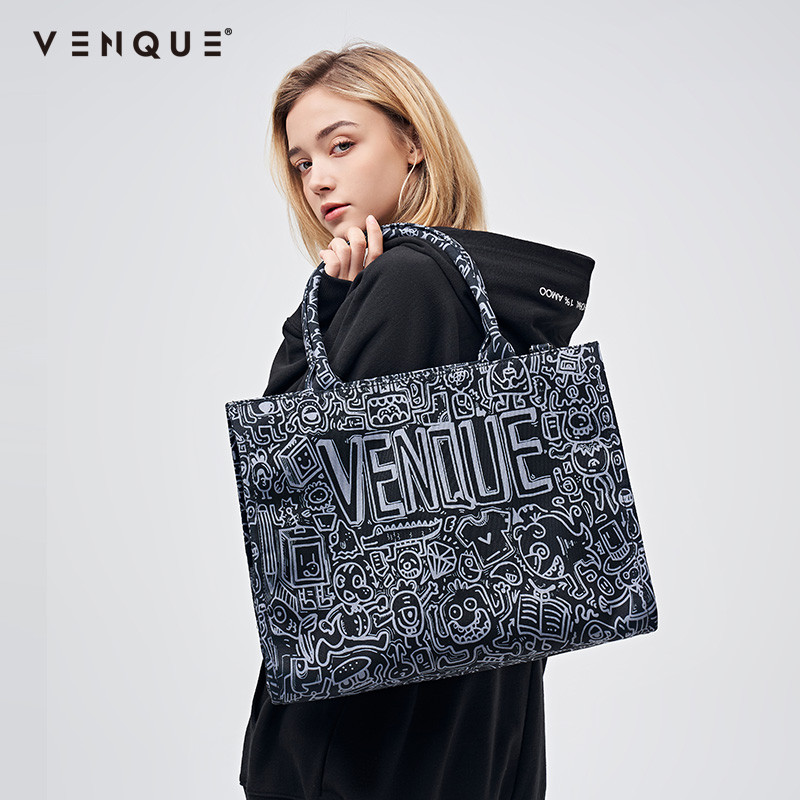 Venque Graffiti Tote Bag ความจุขนาดใหญ่ กระเป๋าผ้าใบ High-End สำหรับผู้หญิง และการเดินทางประจำวัน