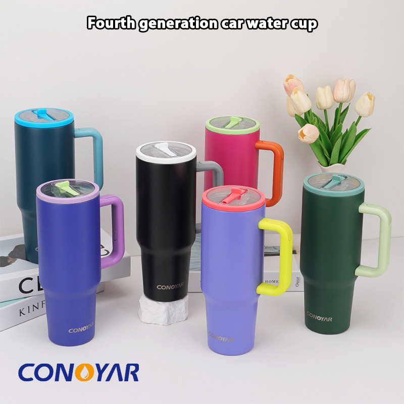 CONOYAR แก้วน้ำสุญญากาศ มิกซ์ 1.2 ลิตร พร้อมฝาปิดทนการรั่วไหลฟางพกพา เก็บเย็น-ร้อนได้นาน แก้วสแตนเลส T01304