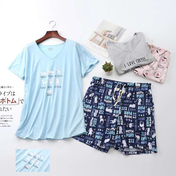 ชุดนอนมิโกะ bonnie pajamas ฤดูร้อนกางเกงขาสั้นแขนสั้นผู้หญิงน่ารักถักชุดนอนชุดบ้าน