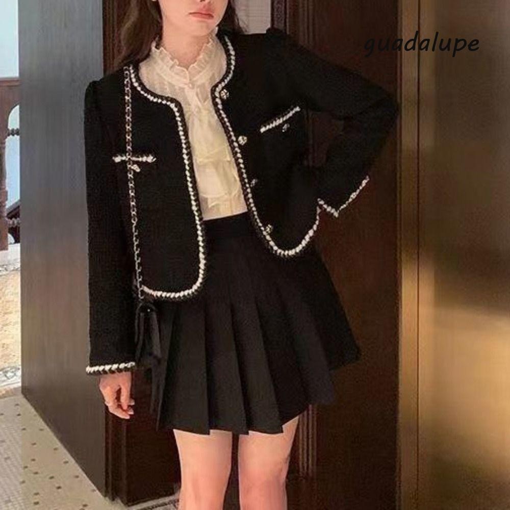 GUADALUPE1 Elegant Jacket Women, Y2k Tweed Vintage Coats, Classic Chic Korean Outerwear Socialite St