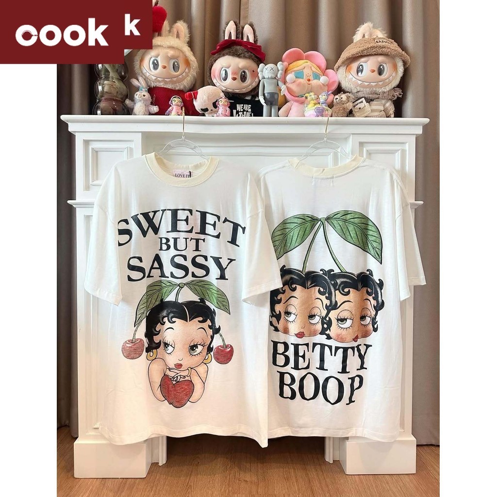 betty boop เสื้อยึด ผ้าเทคโนโลยี Sorona จากอเมริกา พิมพ์ลาย betty boop เสื้อยืด oversize เหมาะ ผู้หญิง และ ผู้ชาย #450