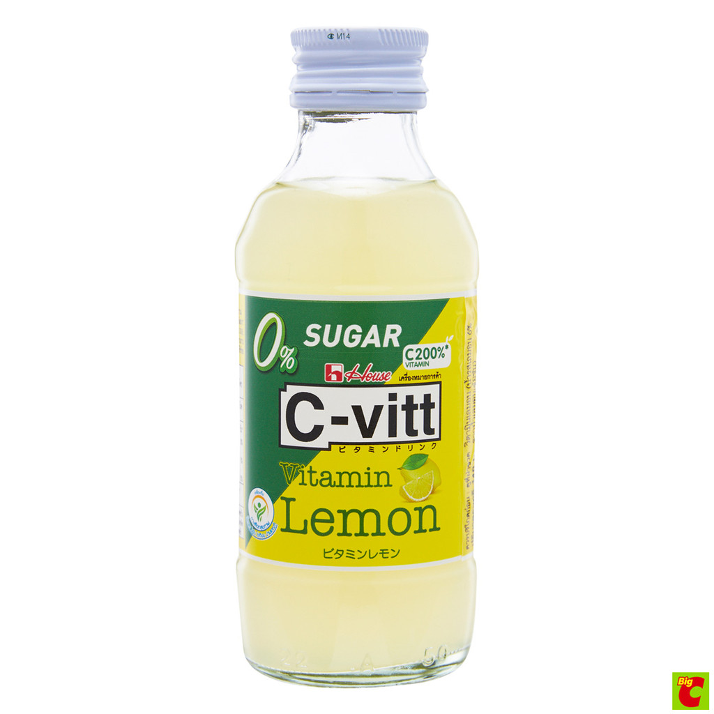 ซี-วิท เครื่องดื่มวิตามินเลมอน 0% น้ำตาล (น้ำรสเลมอน 6% จากน้ำเลมอนเข้มข้น) 140 มล.