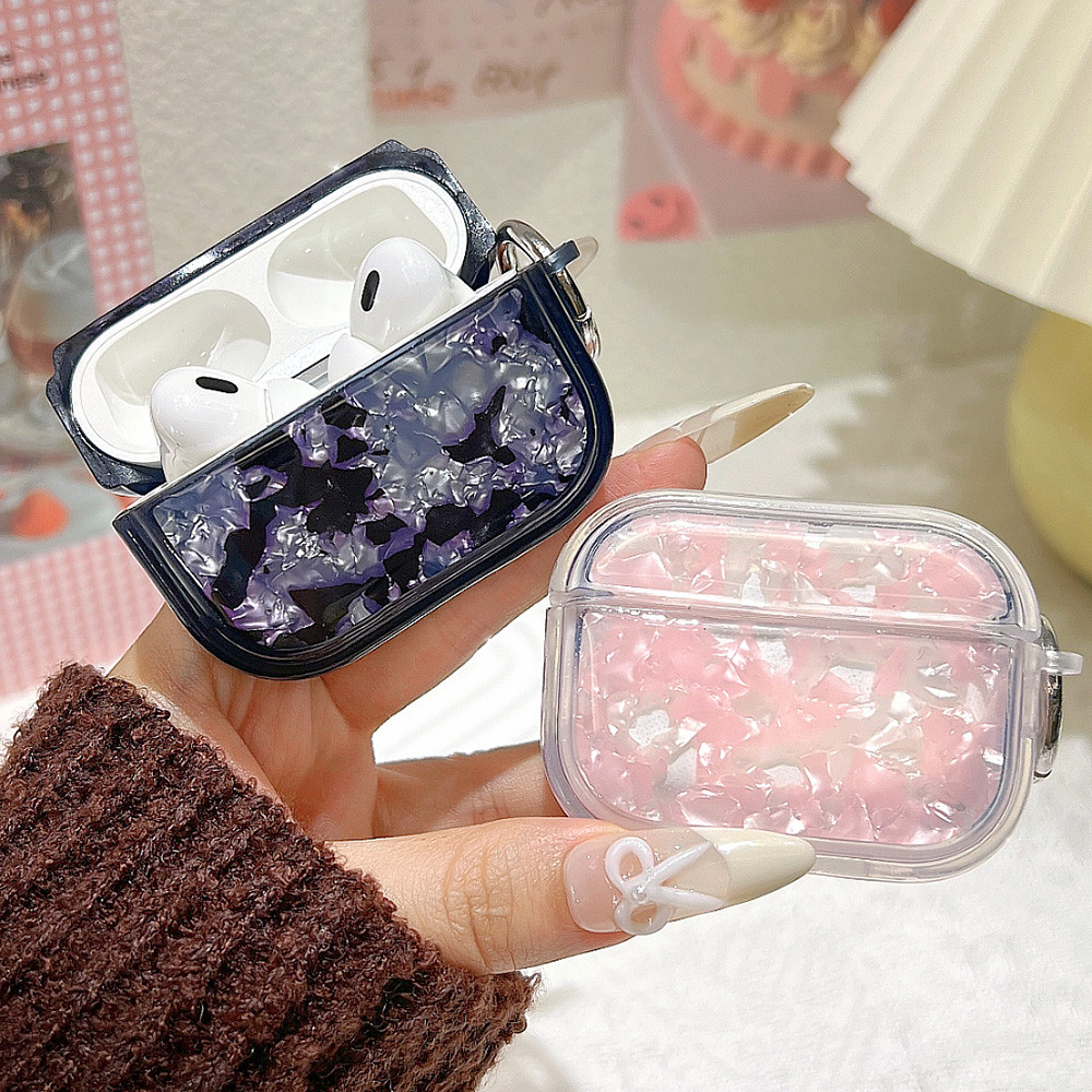 เคสหูฟังลายเปลือกหอยสำหรับ For AirPods 4 3 2 1 Pro 2th Generation ANC เคสพวงกุญแจอุปกรณ์เสริมโทรศัพท์มือถือ-XF