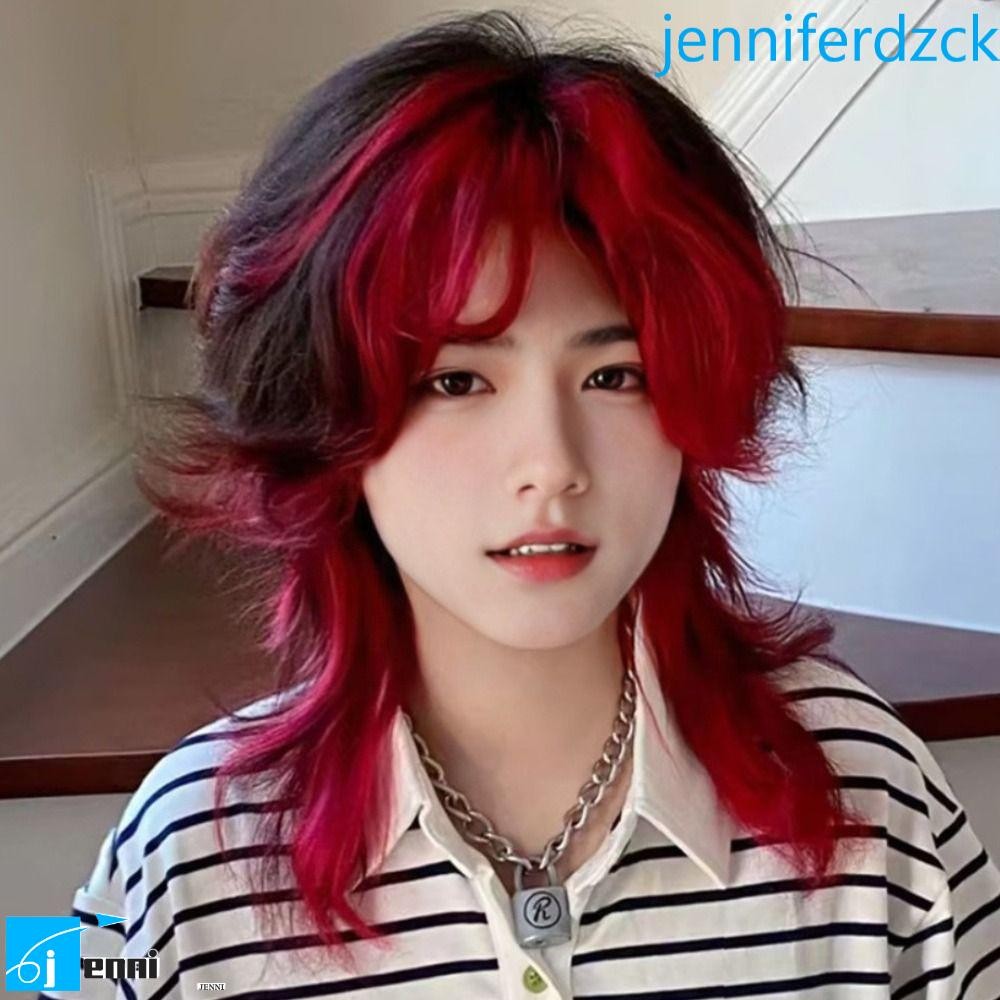 Jennife Mullet Wig สำหรับคอสเพลย์และงานปาร์ตี้: ผมสังเคราะห์-layered fluffy, มี Highlight สีแดงทนควา