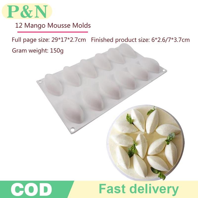 [P&N] 12 Cavity Silicone Cake Fondant Mold Form Quynelle Shaped Mould Mousse Cake Tool [cod]