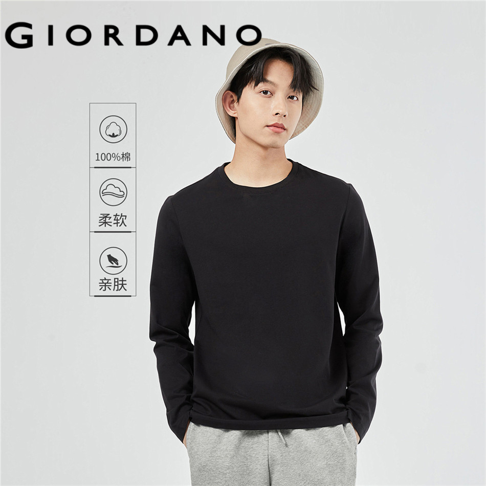 Giordano MEN เสื้อยืดแขนยาวคอกลมสีทึบ 01023820
