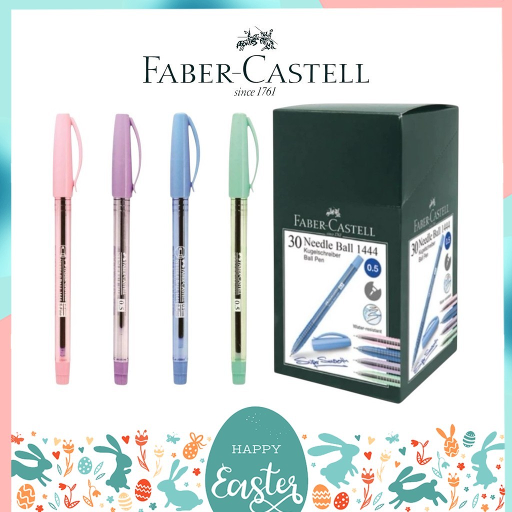ปากกาลูกลื่น Faber-Castell 1444 และ 1423 ด้ามพาสเทล หมึกน้ำเงิน ขนาดหัว 0.5 MM ยกกล่อง 30 ด้าม