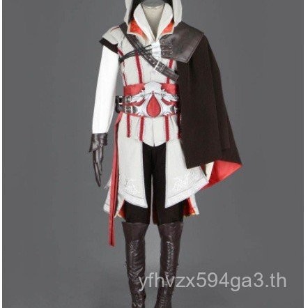 Assassin's Creed 3 Cosplay เสื้อผ้าผู้ชายแบบ Ezio สีดำและสีขาว