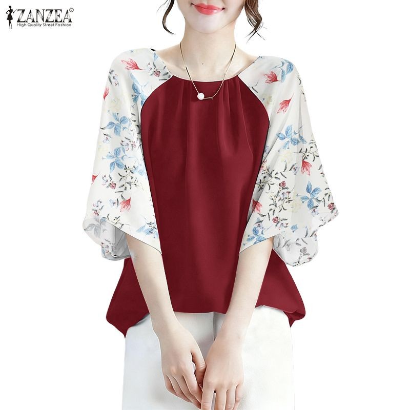 ZANZEA สเวตเตอร์สำหรับผู้หญิงสไตล์เกาหลี แขนยาว มีลายดอกไม้ เหมาะสำหรับใส่ลำลอง