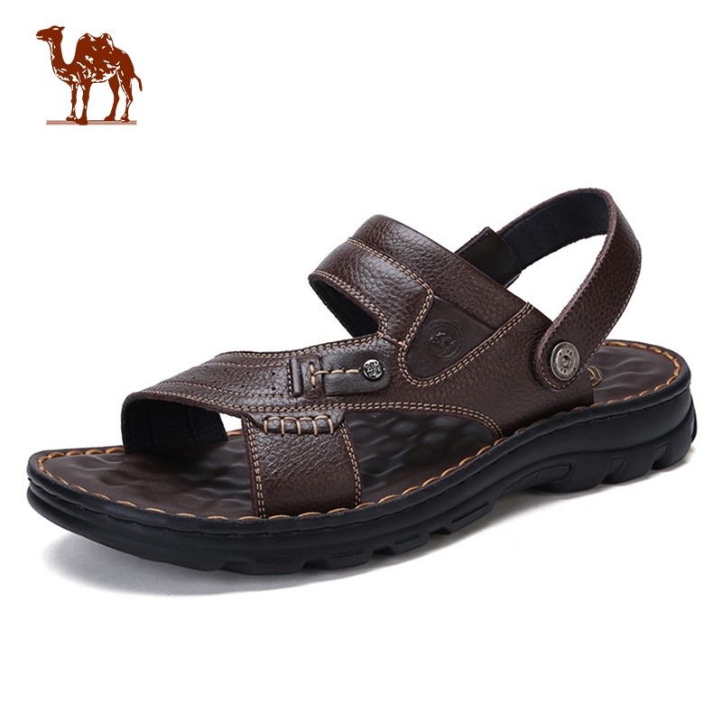 CAMEL CROWN รองเท้าแตะหนังลําลอง ทนต่อการสึกหรอ เหมาะกับเดินชายหาดกลางแจ้ง สําหรับผู้ชาย