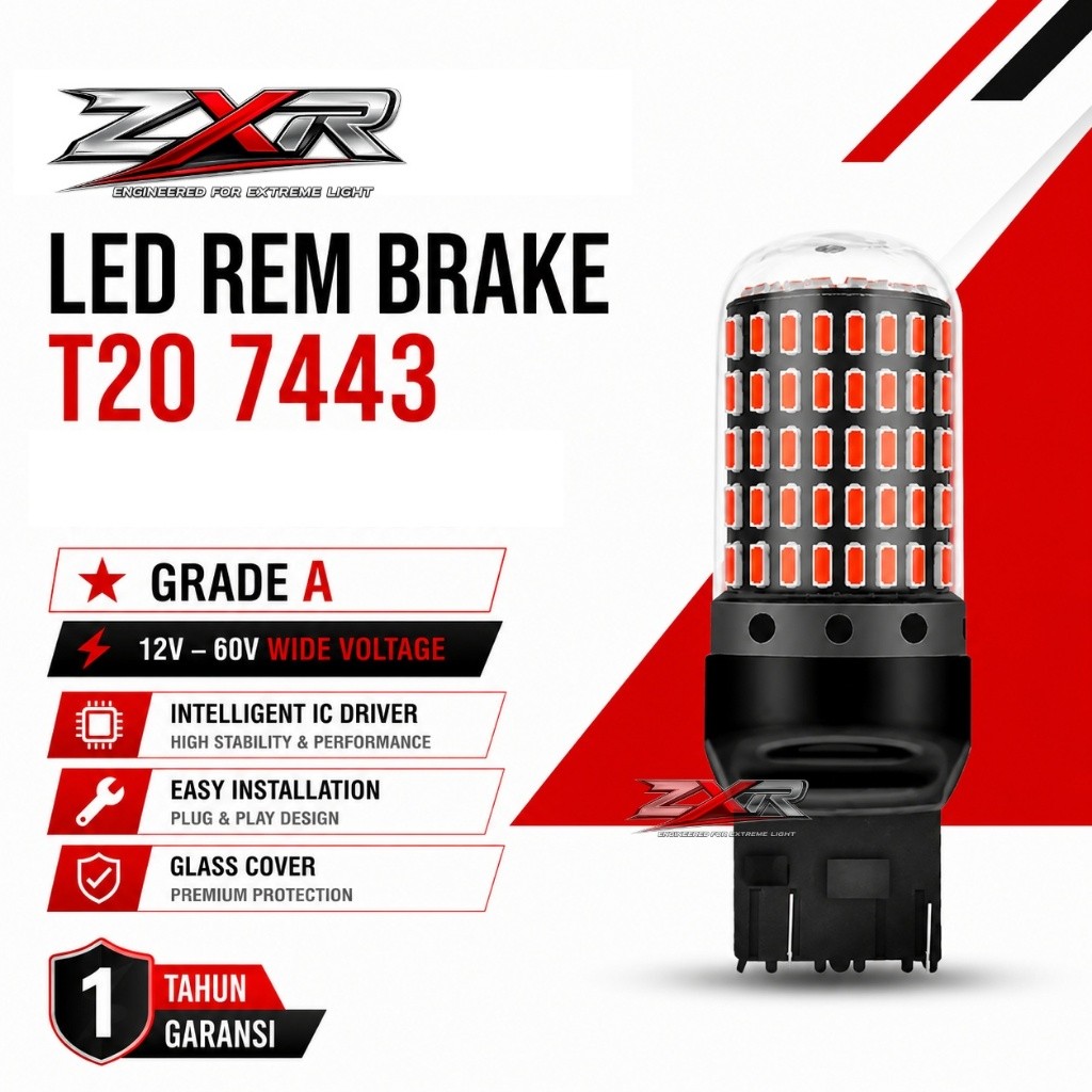 MERAH T20 7443 ZX144 ZXR ไฟเลี้ยวเบรกรถยนต์ LED พร้อมชิป SMD 144 - T20 7443, สีแดง