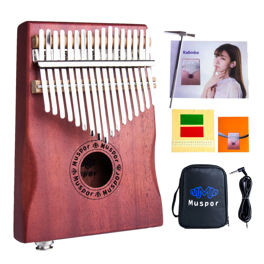 ชั่วโมง-Muspor กล่องไฟฟ้าไม้มะฮอกกานี 17 คีย์ EQ เปียโนนิ้วหัวแม่มือ kalimba คาลิมบา มาพร้อมกระเป๋า 