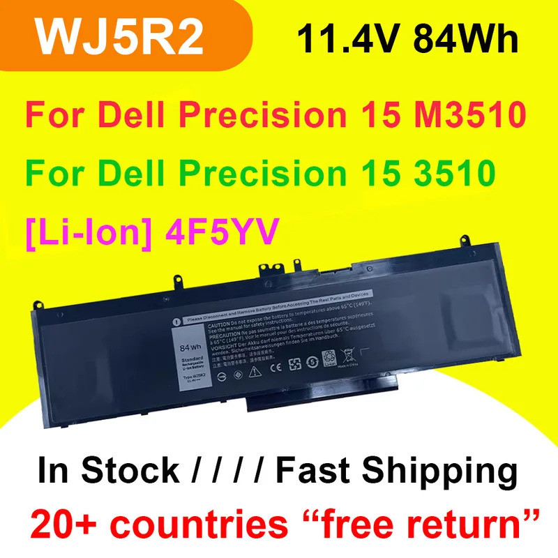 11.4V 84Wh WJ5R2 แบตเตอรี่แล็ปท็อปสําหรับ DELL Precision 15 3510 M3510 Series 4F5YV พร้อมการติดตามจํ