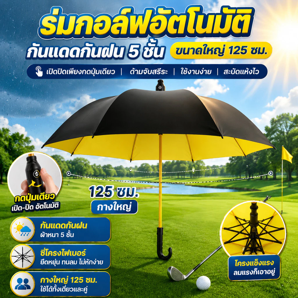 ร่มออโต้ก้านยาว ใหญ่ ร่มด้ามยาวพร้อมฝาครอบกันน้ำ มีเคสกันUV กันฝนด้ามยาว ไม่ขึ้นสนิม สำหรับ 2-3คน โครงเหล็กกันลมแรง