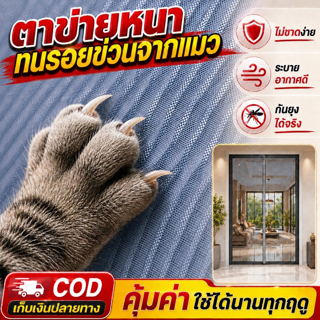 รุ่รุ่นที่ 7 ม่านประตูกันยุง 80x210cm มุ้งลวดประตู ม่าน ประตู กันยุง แม่เหล็ก ม่านกันยุง ติดตั้งง่าย ระบายอากาศดี