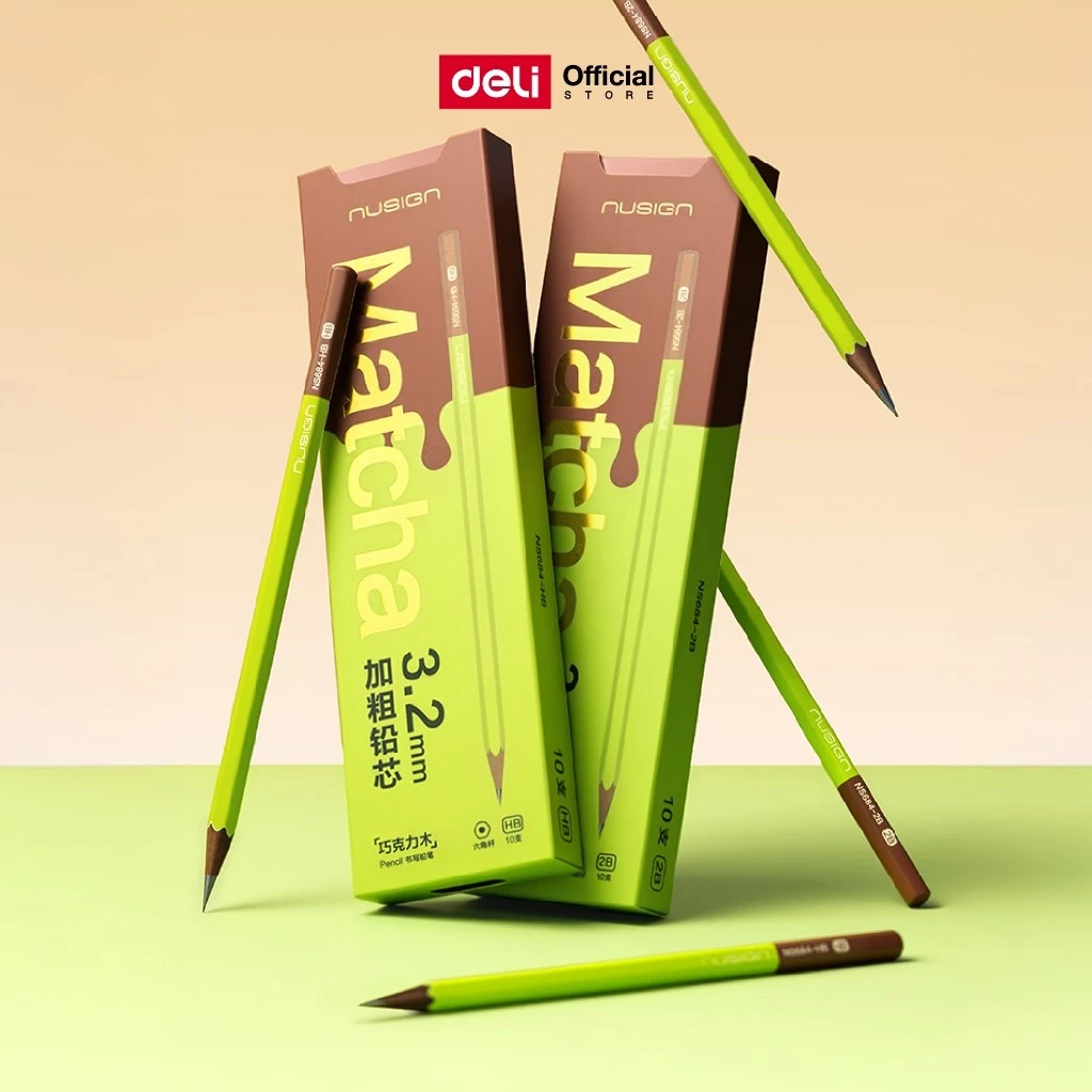 ดินสอไม้ Nusign Deli รุ่น NS684 ดินสอไม้Matcha Series ด้ามหกเหลี่ยม คุณภาพพรีเมี่ยม (2B/HB)