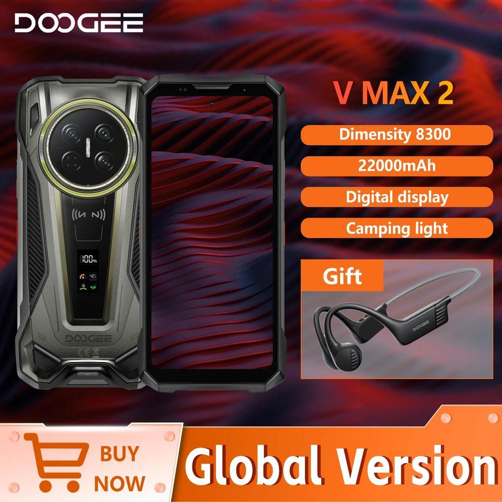 DOOGEE V MAX 2 สมาร์ทโฟนที่ทนทานขนาด 5G 8300 จอแสดงผลดิจิตอล 16GB + 512GB 22000mAh 6.78" FHD+ 200MP