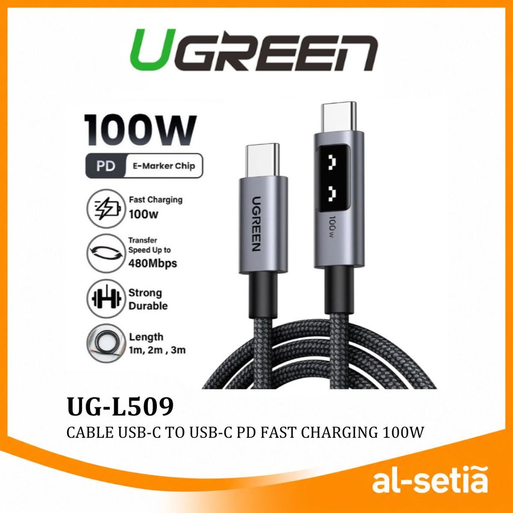 UGREEN UNO L509 CABLE USB-C TO USB-C FAST CHARGING 100W/TYPE C PD 3.0/ TRANSFER SPEED UP TO 480MBPS 