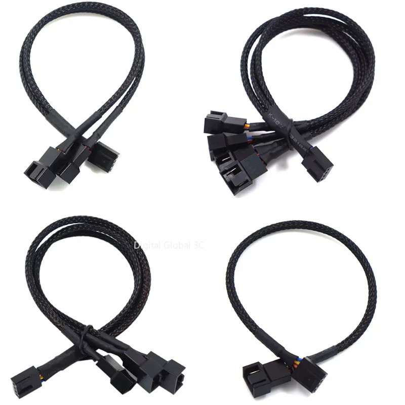 4 Pin Pwm พัดลมสาย 1 ถึง 2/3/4 วิธี Splitter สีดํา Sleeved 27 ซม.สายต่อขั้วต่อ PWM สาย
