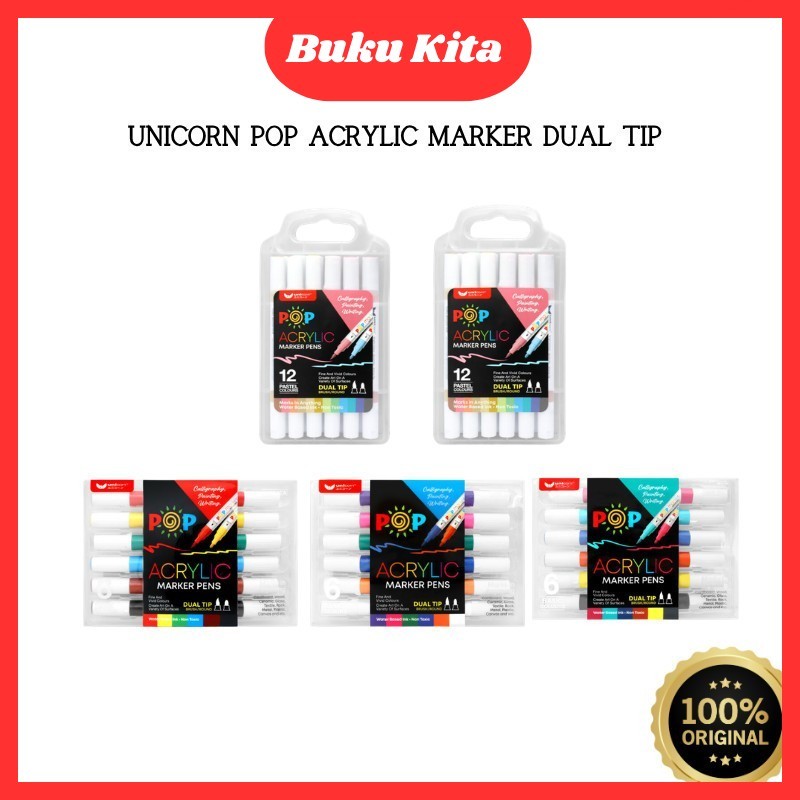 Set Pop Acrylic Marker Dual Tip Unicorn - ปลายกลมแปรง