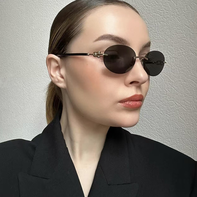 JH9M รูปไข่ Frameless ตัดขอบแว่นตากันแดดแว่นตากันแดดแฟชั่นแว่นตากันแดดผู้หญิง TF3104D