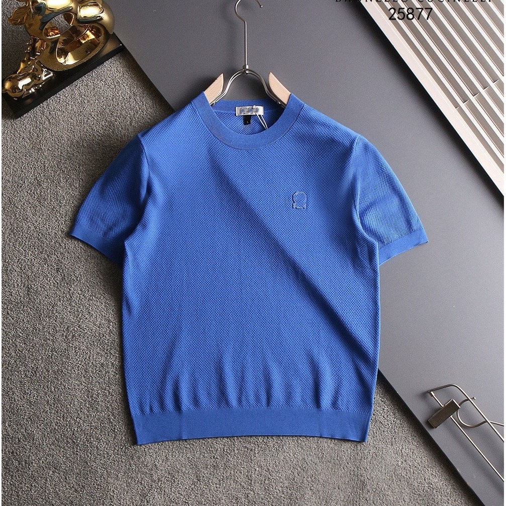 3GNV Brunello Cucinell * เสื้อไหมพรมแฟชั่นผ้าไหมน้ําแข็งรอบคอแขนสั้นเสื้อยืดผู้ชาย 877