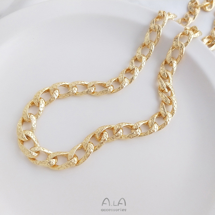 14K แพคเกจทองแท้สี Retention Snakeskin Cuban CHAIN หยาบ Retro รูปแบบงู diy Handmade สร้อยคอสร้อยข้อม