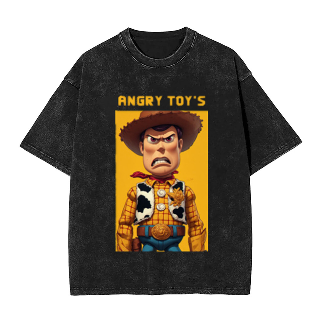ภาพยนตร์แอนิเมชั่น [Toy Story 5] พิมพ์รูปแบบผู้ชาย 100% ล้างผ้าฝ้ายขนาดบวกผัดเกล็ดหิมะเสื้อยืดแขนสั้นหนัก