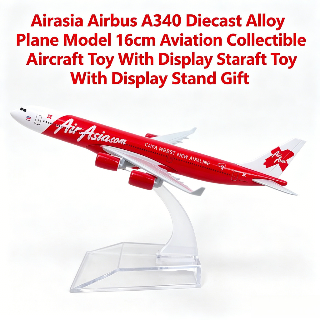 โมเดลเครื่องบินอัลลอย AirAsia A340 ยาว16ซม. มีขาตั้งวาง สะสมตกแต่งโต๊ะ ของเล่นของขวัญแฟนการบิน