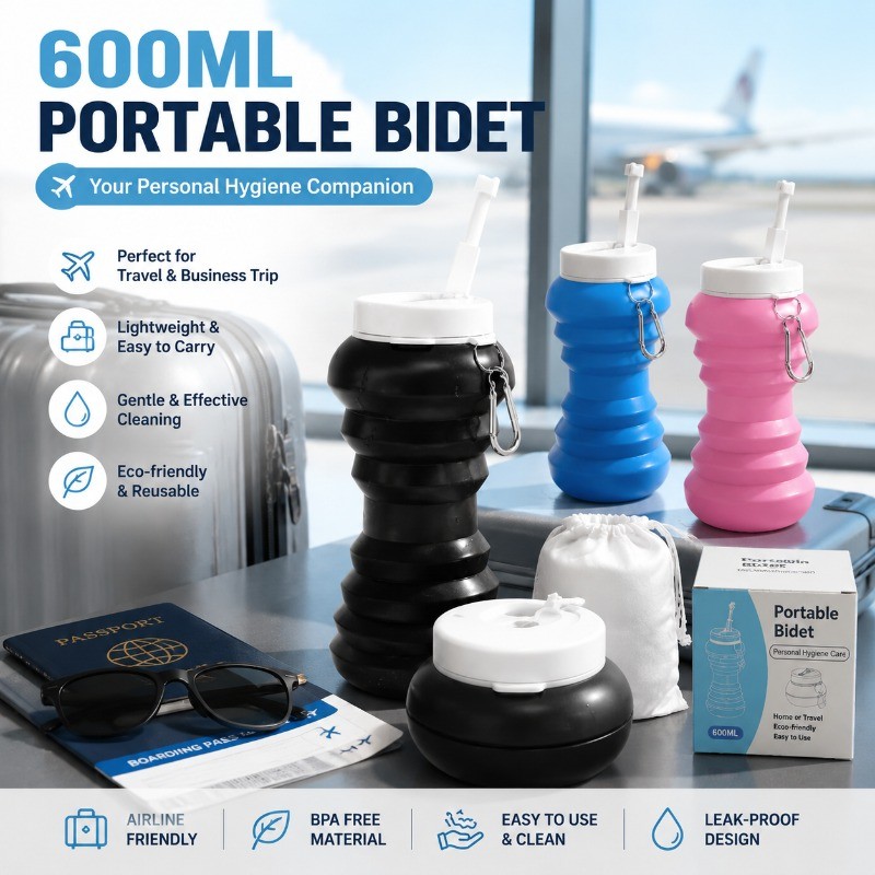 (คลังสินค้าพร้อม) 600ml ขนาดใหญ่ความจุแบบพกพา Bidet สเปรย์พับแบบพกพาพับหญิงเครื่องซักผ้า Irrigator Press-flush Pulsed Flow