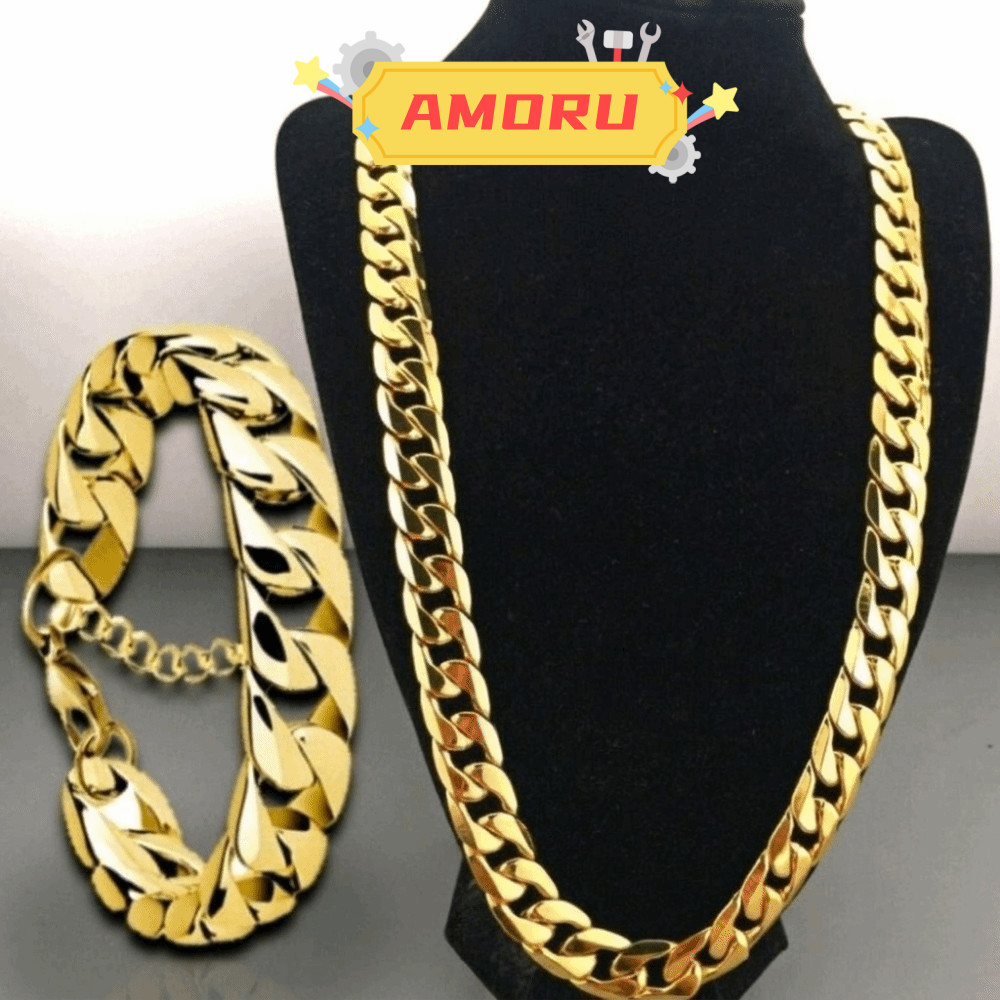 AMOR12U7 สร้อยคอทองชุบ, หลายขนาด 18K Gold 18K Gold สร้อยคอทองคําโลหะชุบทองที่อุดมสมบูรณ์สร้อยข้อมือ 