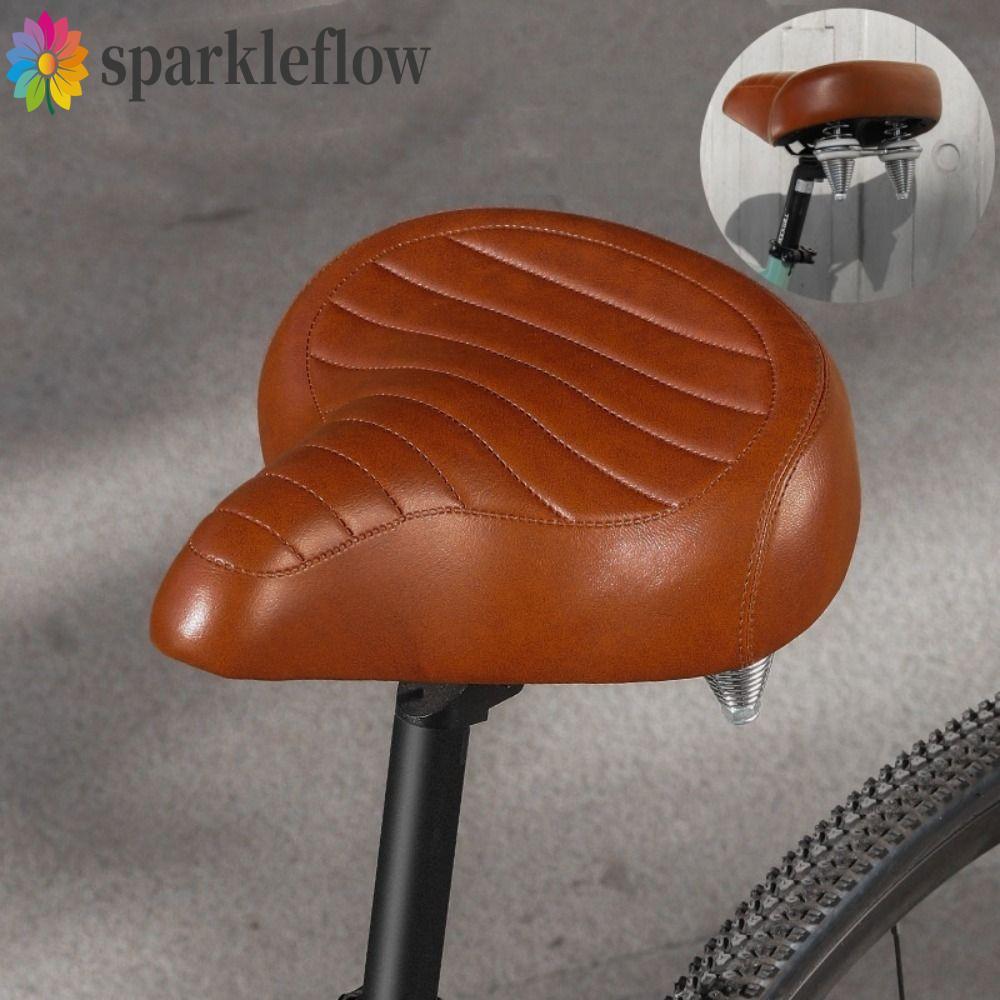SPARKLEFLOW เบาะรองนั่งจักรยาน, MTB Spring Shock-Absorbing อานจักรยาน, อุปกรณ์ปั่นจักรยานหนังสบายกว้าง Retro Mountain Bike Seat Replacement