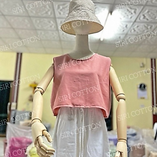 เสื้อครอปสั้น ผ้าฝ้ายฟอกนุ่ม พร้อมส่ง📌ความยาว 17" อก40"-อก44" { แขนกุด }