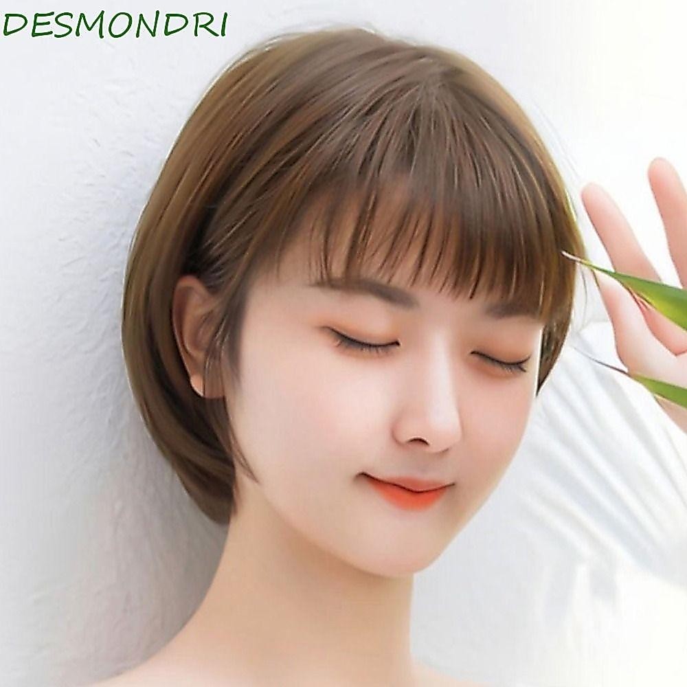 Desmondri วิกผมบ๊อบสั้น ทนความร้อน ไฟเบอร์บราวน์ วิกผมบ๊อบตรง วิกผมสังเคราะห์ สีดํา มองไม่เห็น พร้อมหน้าม้า สําหรับผู้หญิง