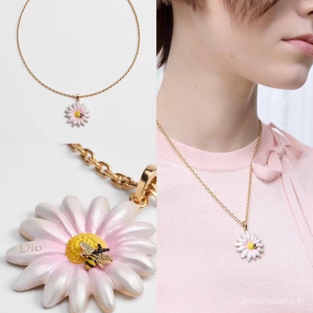สร้อยคอกลีบผึ้งเดซี่สีชมพูสไตล์ใหม่/สร้อยคอเครื่องประดับระดับไฮเอนด์
