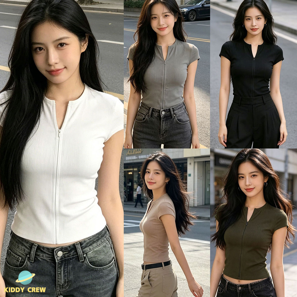 เสื้อยืดคอวีผู้หญิง เข้ารูปสวย สไตล์โมเดิร์น