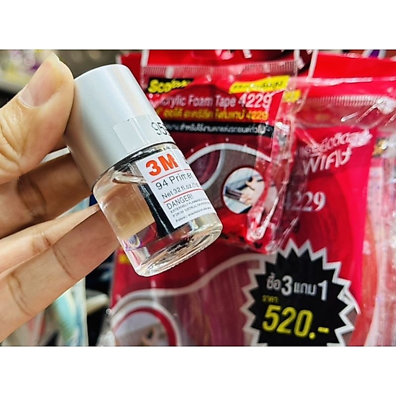 นํ้ายา 3M primer 94 ไพรเมอร์ ช่วยติดเทปกาว แน่นขึ้น ติดสติ๊กเกอร์ นํ้ายารองพื้นนํ้ายาประสาน เทปกาว2หน้า ใช้งานติดตั้ง