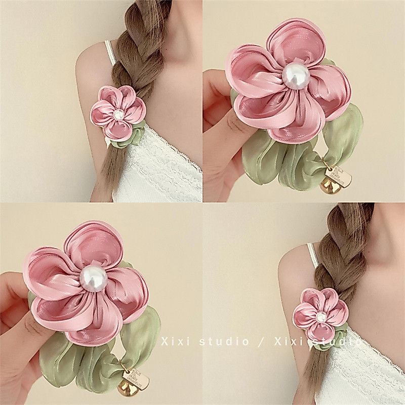 ดอกไม้มุกผูกผม 2024 สไตล์ใหม่ High-End Scrunchy ผม Tie Fairy ยางรัดหญิง Tie Head ฤดูร้อน