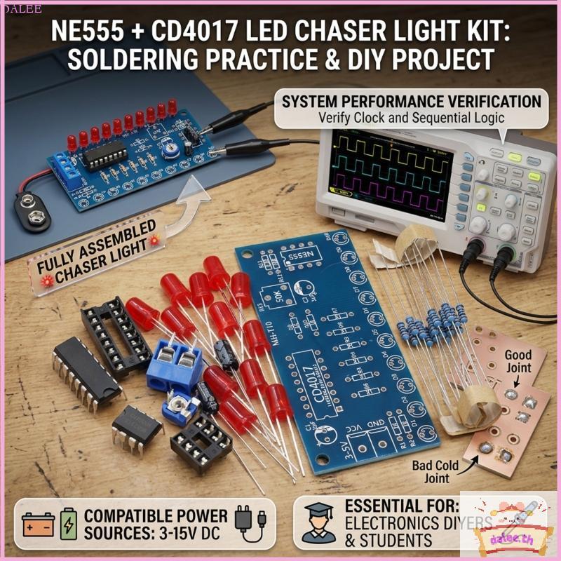 DALE ชุดฝึกบัดกรีไฟ LED ที่สมบูรณ์พร้อมบอร์ด PCBs สําหรับผู้เริ่มต้นนักเรียน