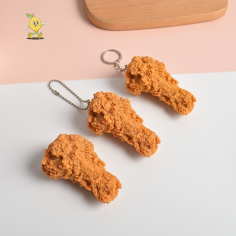 [mozh] พวงกุญแจอาหารเลียนแบบนักเก็ตไก่ทอดไก่ขาอาหารจี้ของขวัญ [TH]