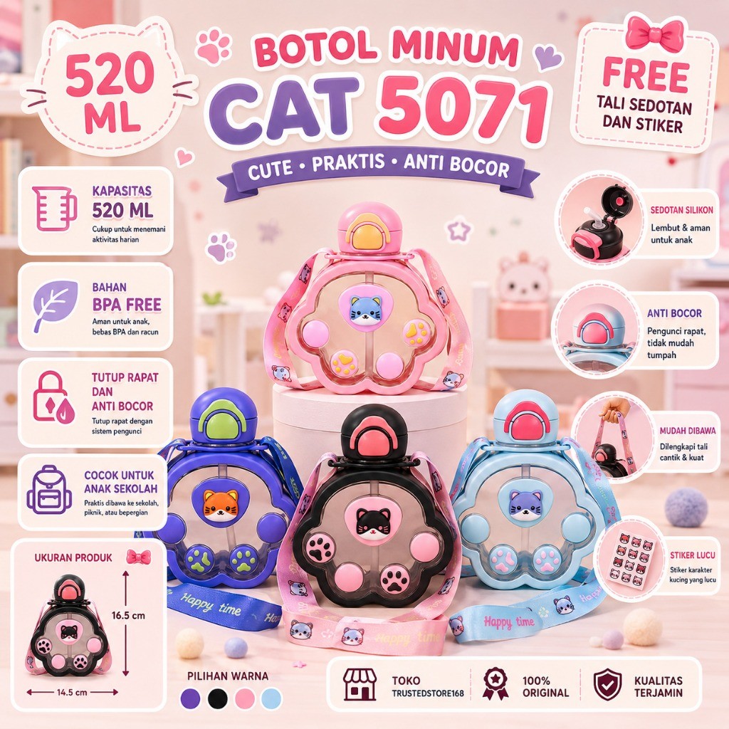 Gudangjam888 Paws 5071 520ml ขวดน้ําดื่มสําหรับเด็กปลอดสาร BPA