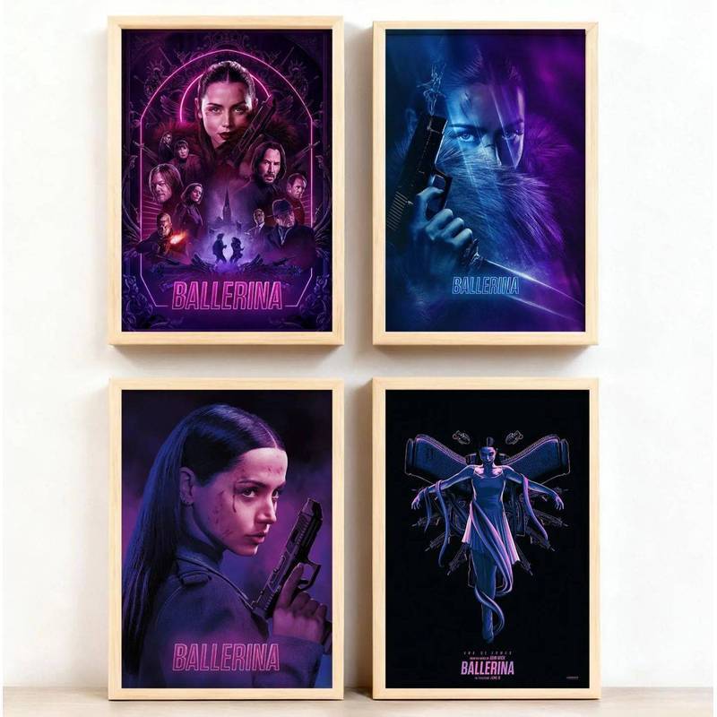 Ballerina Canvas Wall Art Set John Wick Spin-Off โปสเตอร์ภาพยนตร์ Purple Neon Aesthetic Gallery Wall